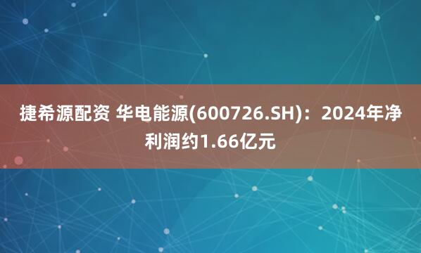 捷希源配资 华电能源(600726.SH)：2024年净利润约1.66亿元